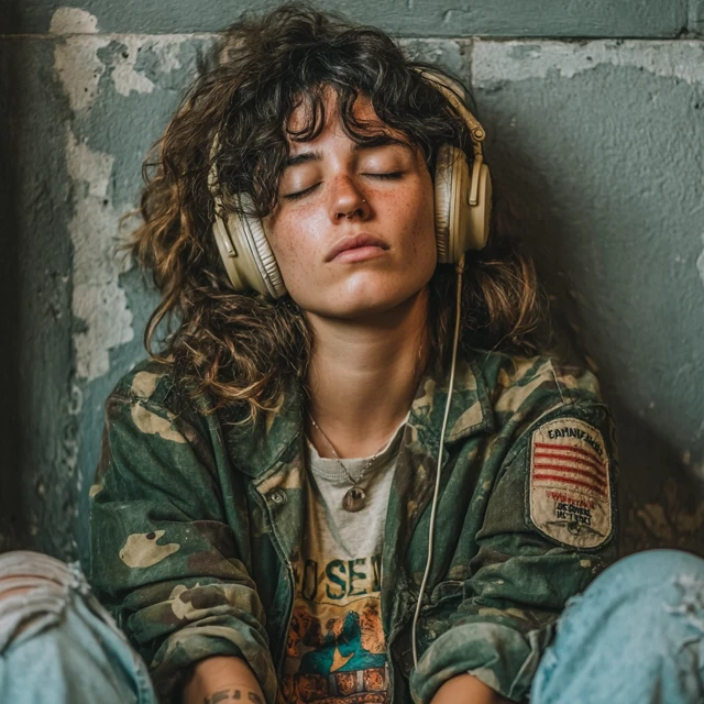 Tired Girl Taking a Nap with Headphones