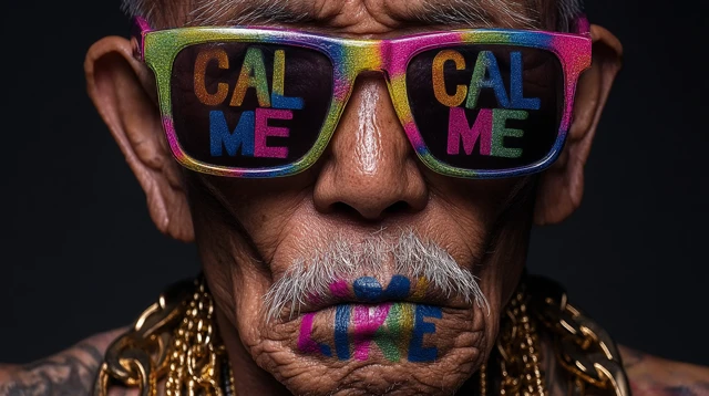 Stylish Elderly Korean Man Sunglasses Graffiti Art