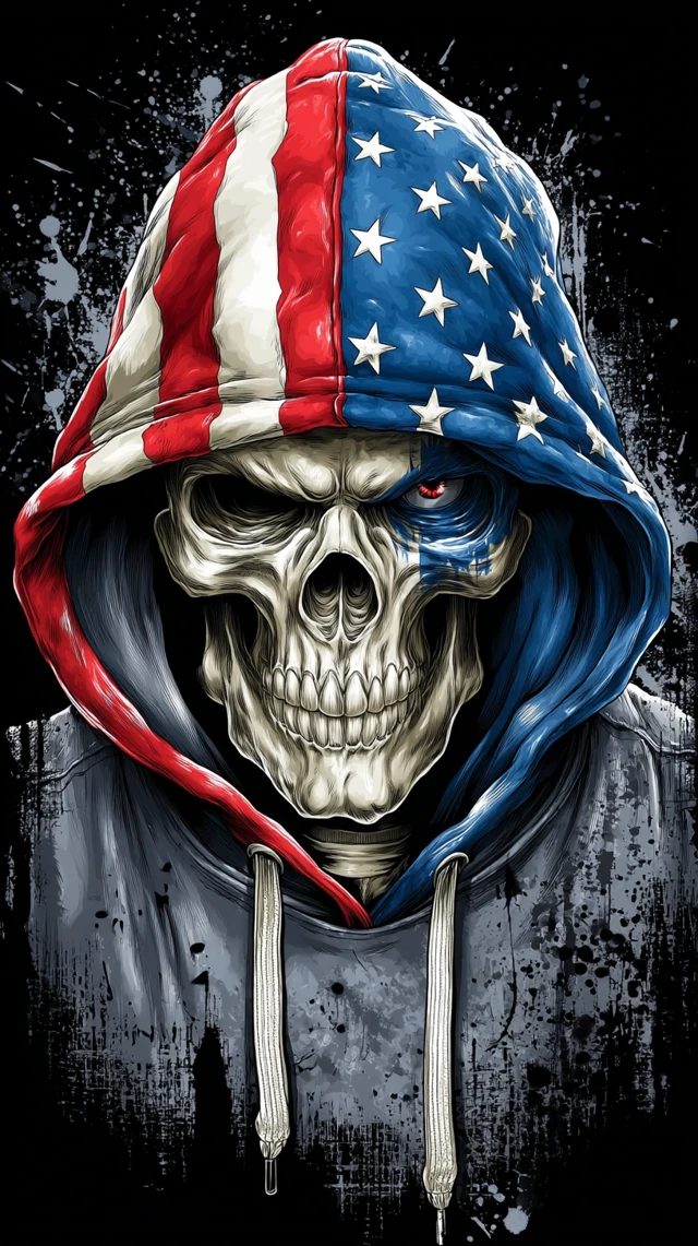 Skull in American Flag Hoodie Wallpaper