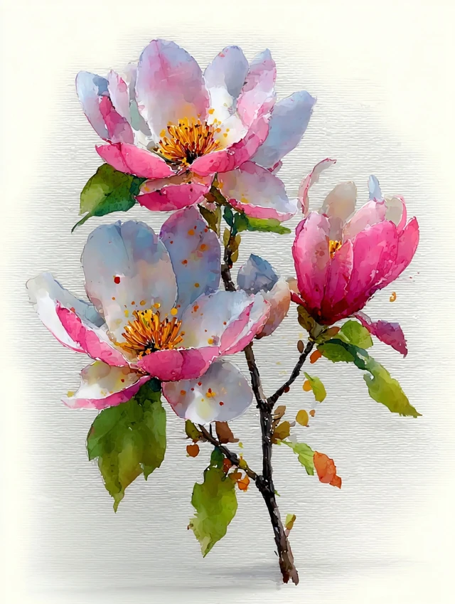 Watercolor Magnolia Flower Art