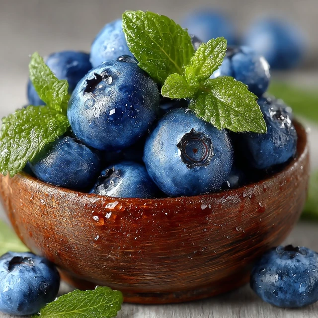Fresh Blueberries with Mint in a Bowl