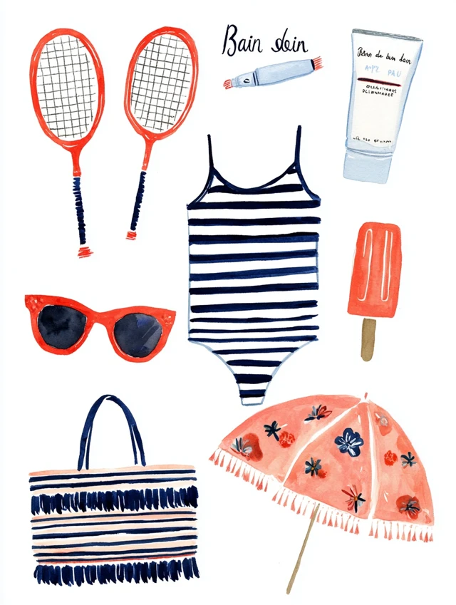 Summer Flat Lay Hand Painted Illustration