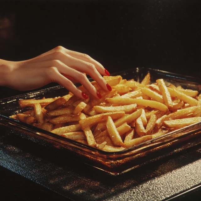 Oven Fries Ready Hand Placing Fries in Oven Realistic Photo