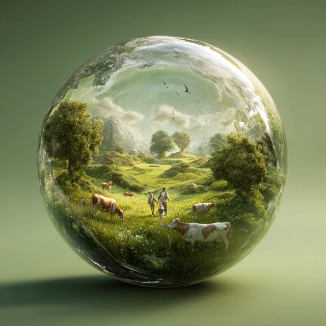 Crystal Earth Sphere A Peaceful Family Scene