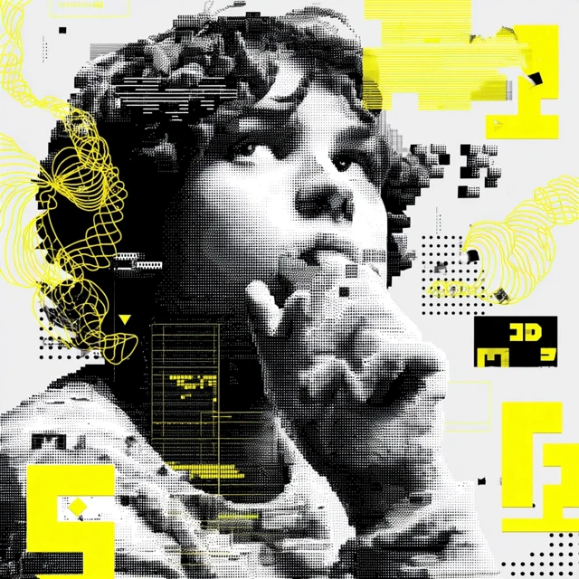 Pixel Art Teenager Contemplating Data