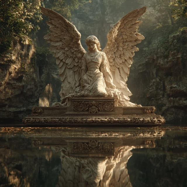 Winged Angel in a Serene Nature Scene