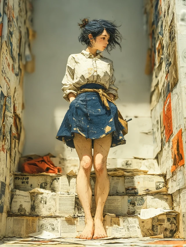 Manga Artist in Despair Surreal 3D Scene