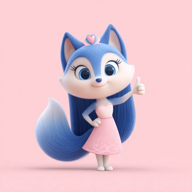 Cute Blue Fox Female Character Thumbs Up Pink Outfit