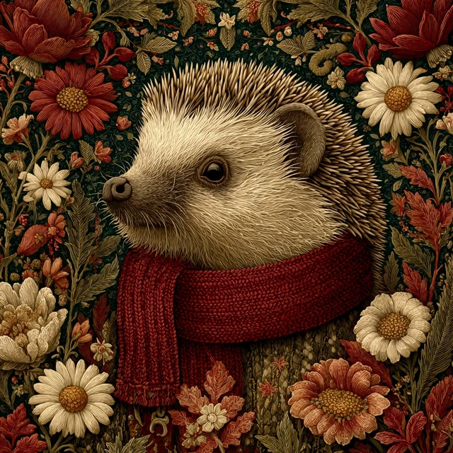 Autumn Hedgehog in William Morris Style