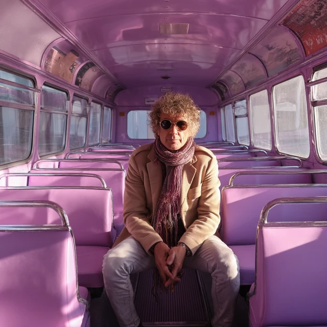 Roger Daltrey on a Lilac Bus Vintage Portrait