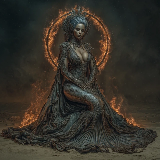 Inferno Siren on Beach: Fantasy Art