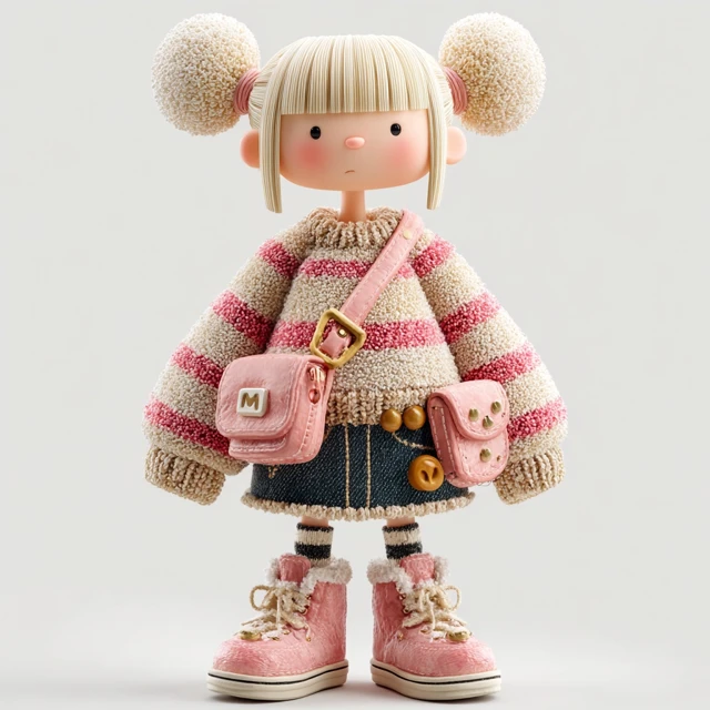 Cute 3D Toy Girl in Pink Outfit