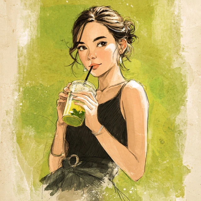 Girl Drinking Herbalife Cocktail Illustration
