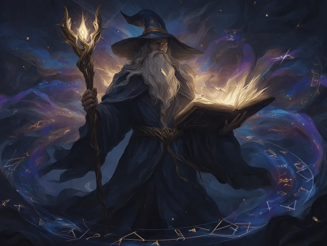 Powerful Wizard Casting a Spell Mystical Fantasy Art