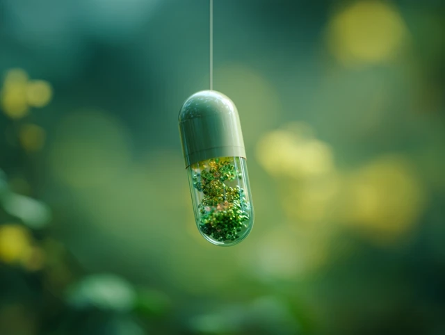 Macro Shot of a Translucent Capsule with Drug Granules