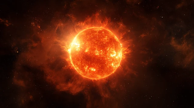 Realistic Burning Sun in Space Cosmic View