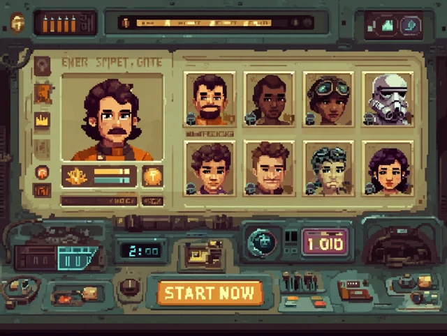 Retro Pixel Game Interface - Start Now! Star Wars Inspired