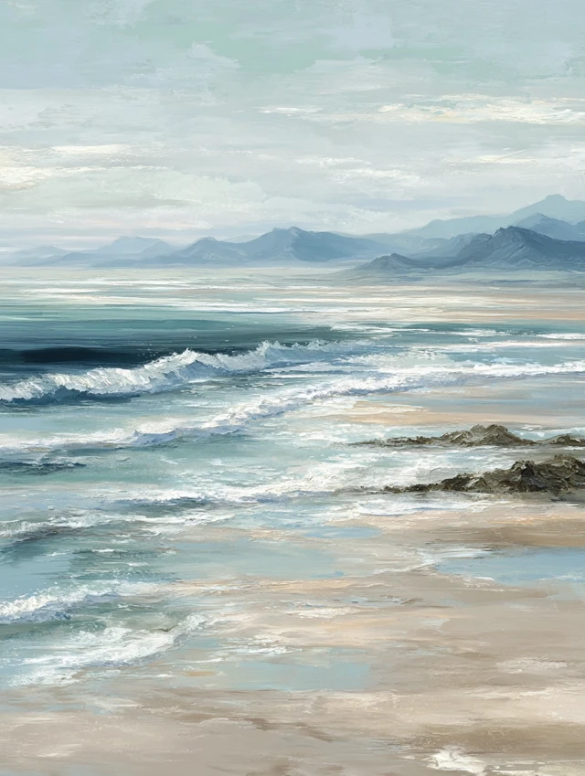 Coastal Art Calm Ocean Painting for Bathroom Decor
