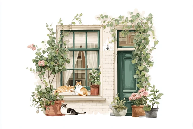 Spring Window Art Amsterdam Cats Vintage