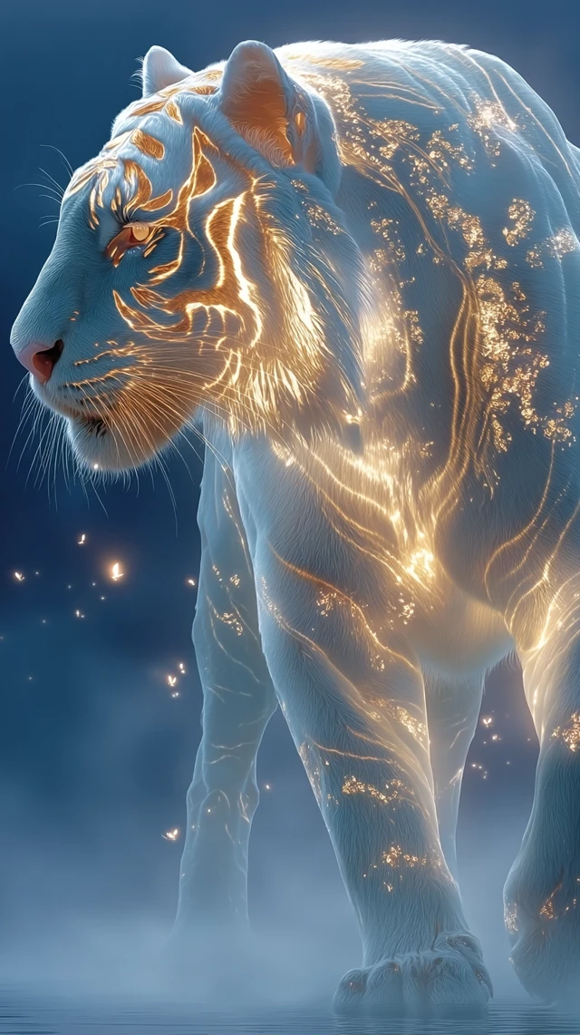 Mystical Spectral Tiger in Enchanted Forest at Dusk