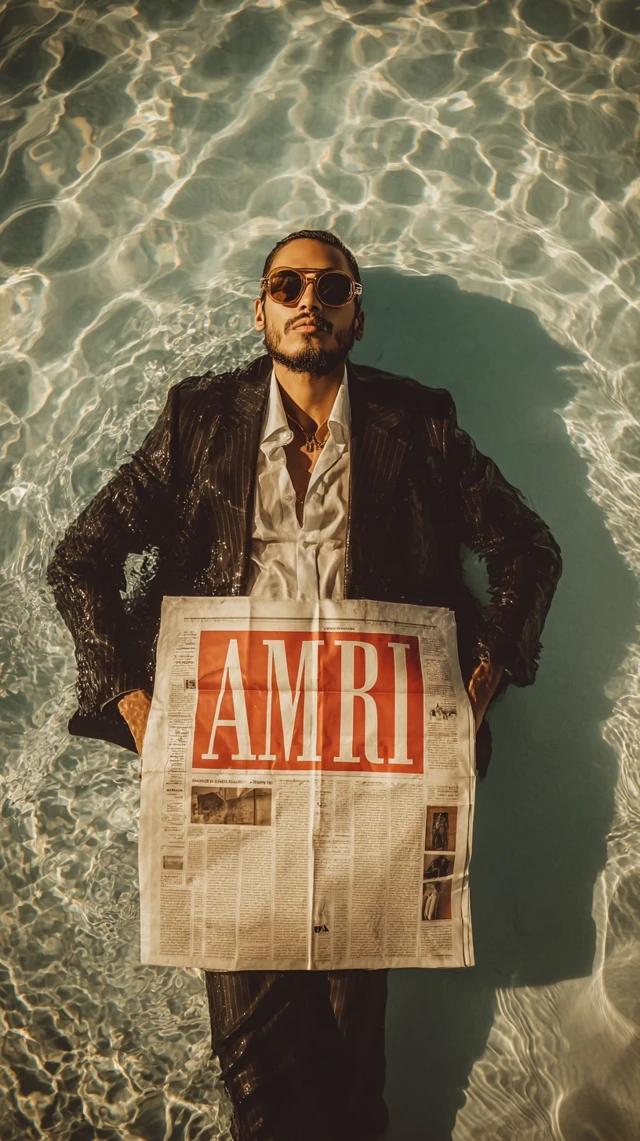 AMIRI Fashion Editorial Man in Pool Vintage Style