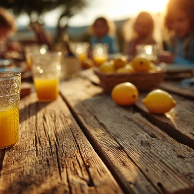 Summer Table with Lemonade and Kids