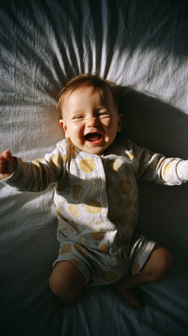Happy Baby Girl Smiling on Bed Photography