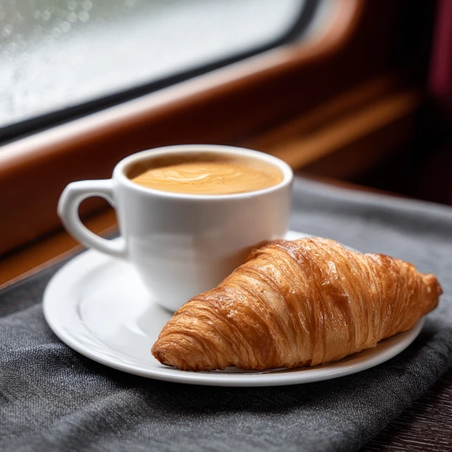 Coffee and Croissant on a Train Table