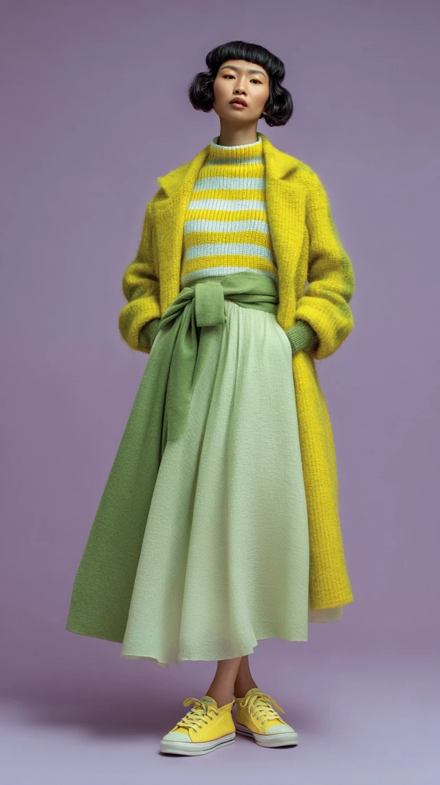 Fashion Editorial Chinese Woman Yellow Green Outfit