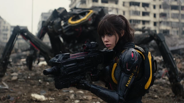 Cyberpunk Scarlett Johansson vs Mech