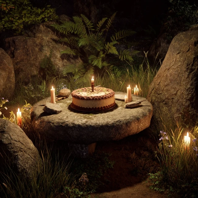 Primitive Tribe Cake Celebration at Night Unreal Engine 5