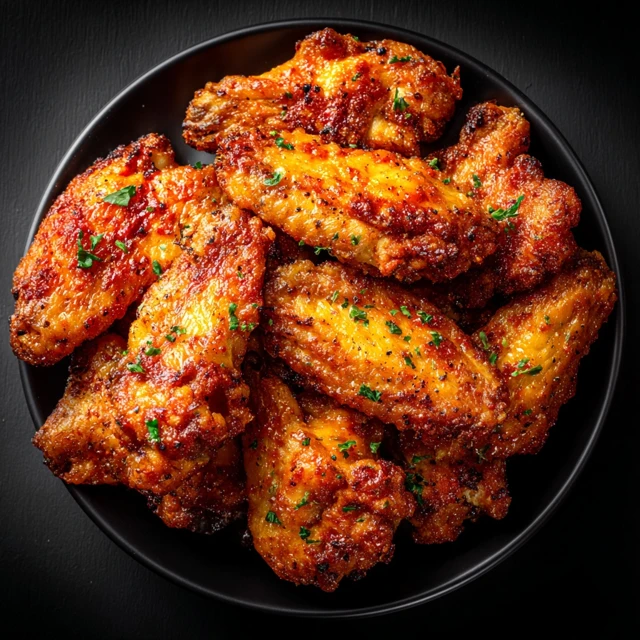 Delicious Hot Wings on a Black Plate