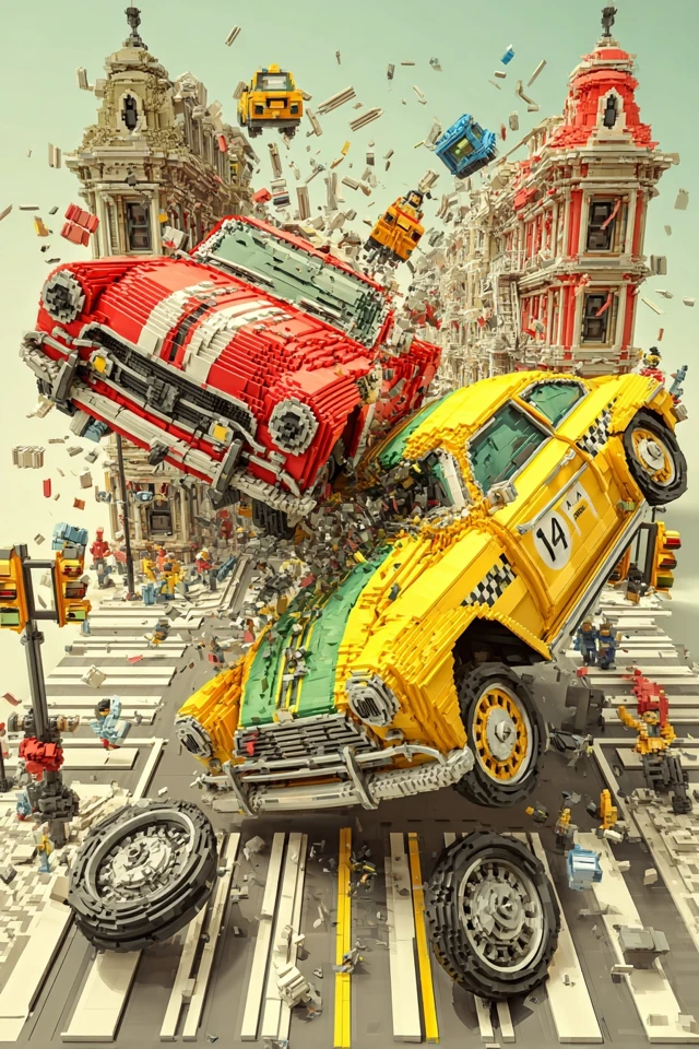 Toy Car Crash 3D Voxel Art Scene
