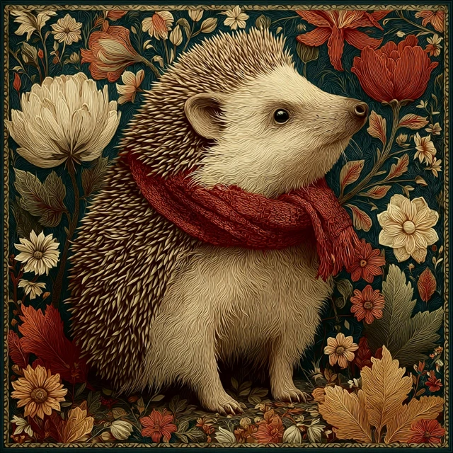 Autumn Hedgehog in William Morris Style