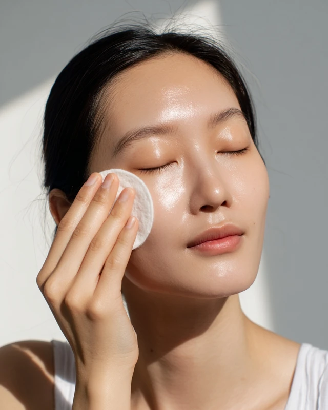 Korean Woman Wiping Face Skincare Routine