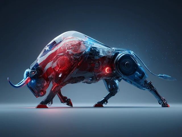Cybernetic Bull Patriotic Red White and Blue