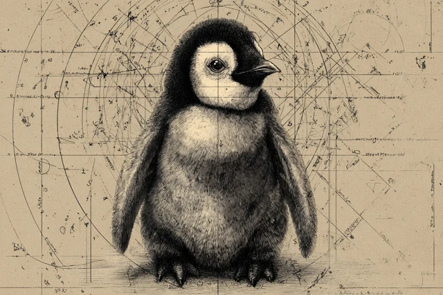 Baby Emperor Penguin Leonardo da Vinci Style