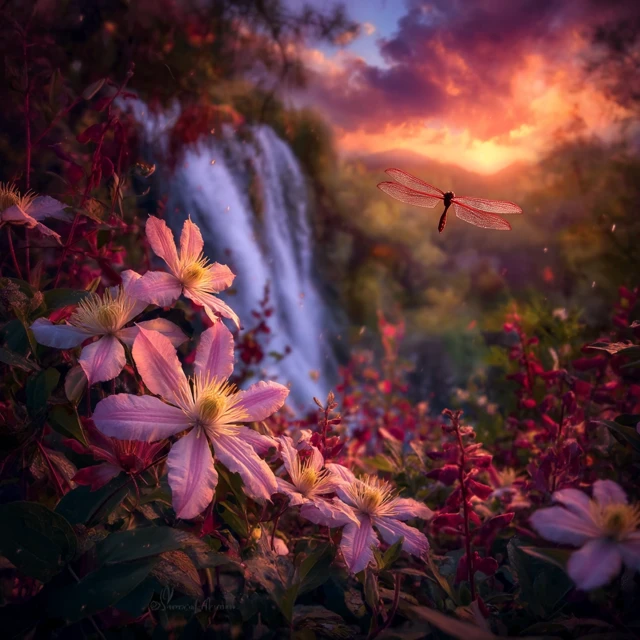 Clematis Waterfall Sunset Photography