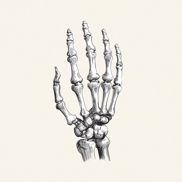Hand Skeleton Illustration Black and White Sketch