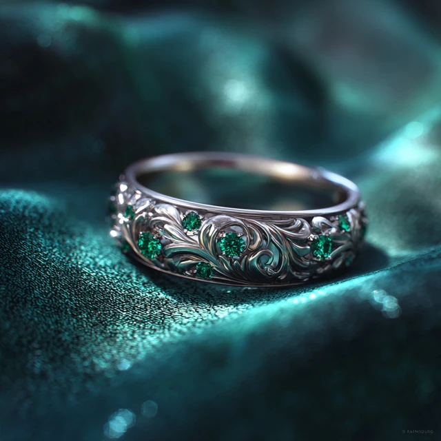 Emerald Silver Engagement Ring Luxury Jewelry