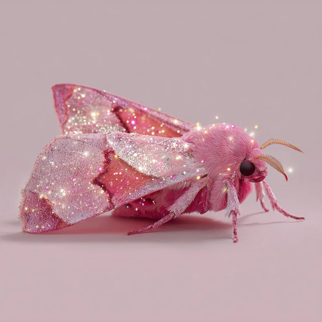 Pink Moth Sparkles Mystical Illustration