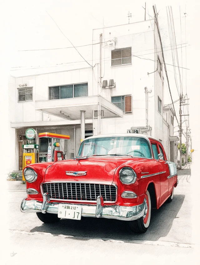 1955 Chevy Bel Air Illustration Katsuhiro Otomo Style