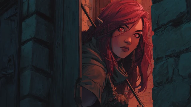 DnD Rogue Character Art Red Haired Assassin