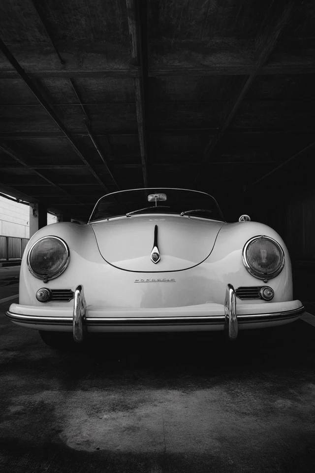 Porsche Speedster Retro Black and White Photo
