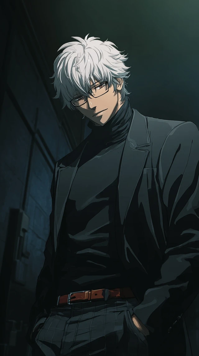 Handsome Anime Character Silver Hair Black Blazer