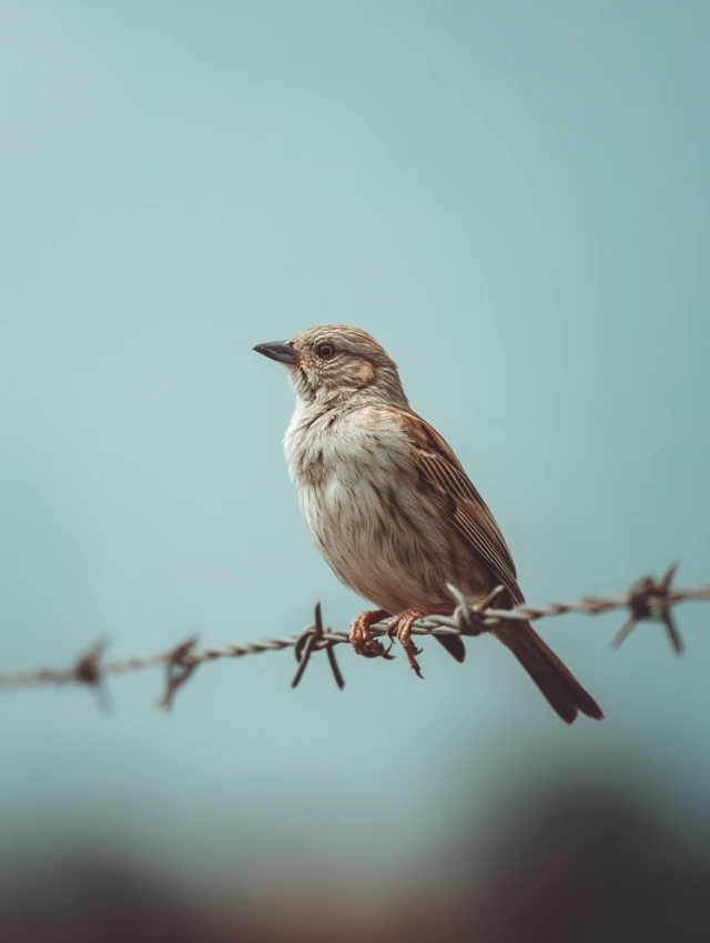 Bird on Barbed Wire: Realistic Photography