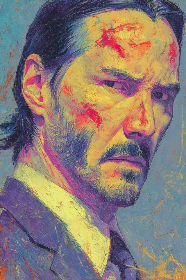 John Wick with Pitbull Trippy Art Style