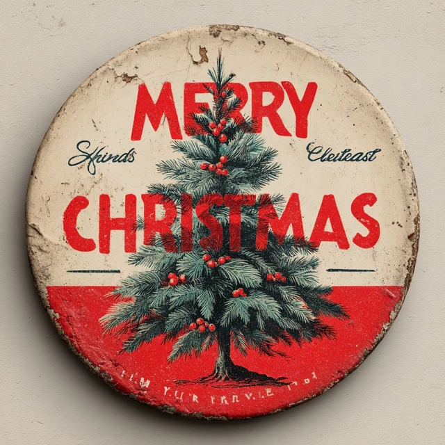 Vintage Merry Christmas Sign Classic Holiday Illustration