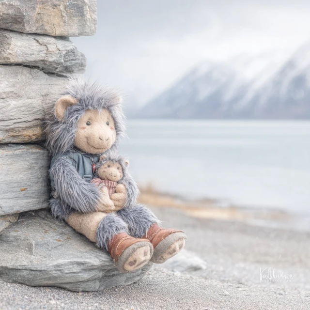 Whimsical Creature on a Rock Fjord Scenery