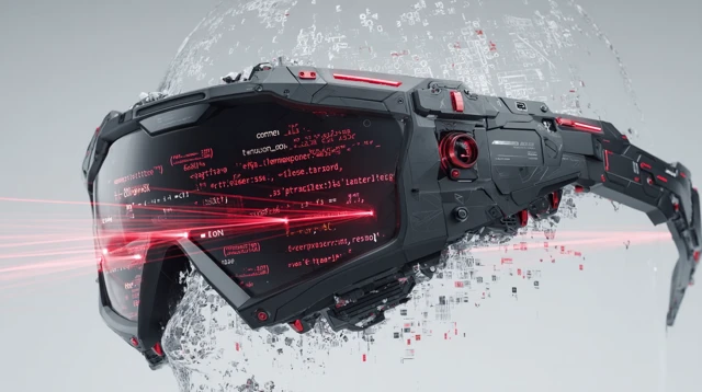 Cybernetic VR Glasses With Red Lasers and Code